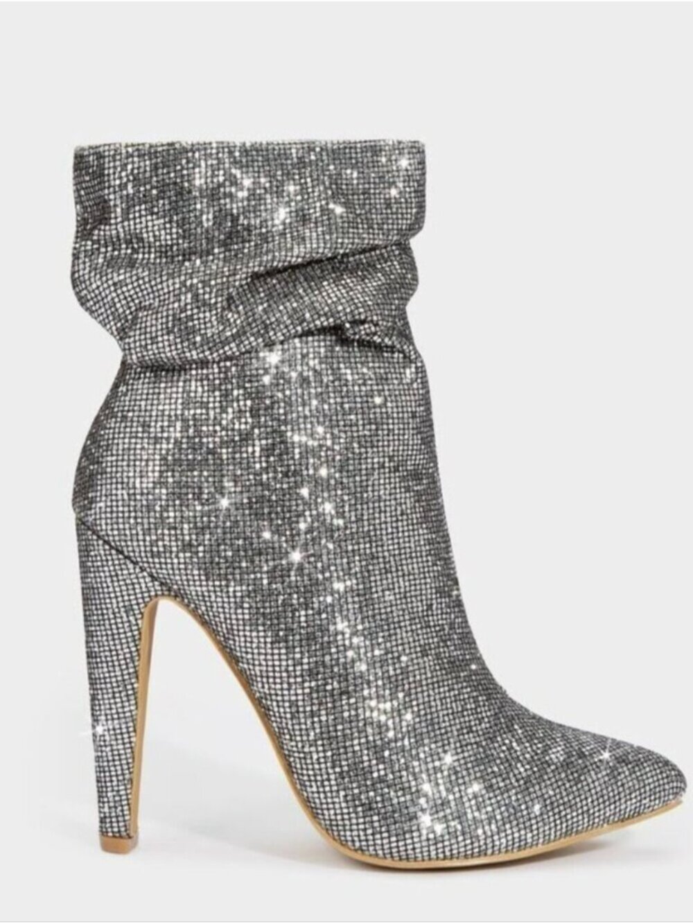 Lolita Sparkly Glitter Slouch Ankle Boots - Silver Size 5.5